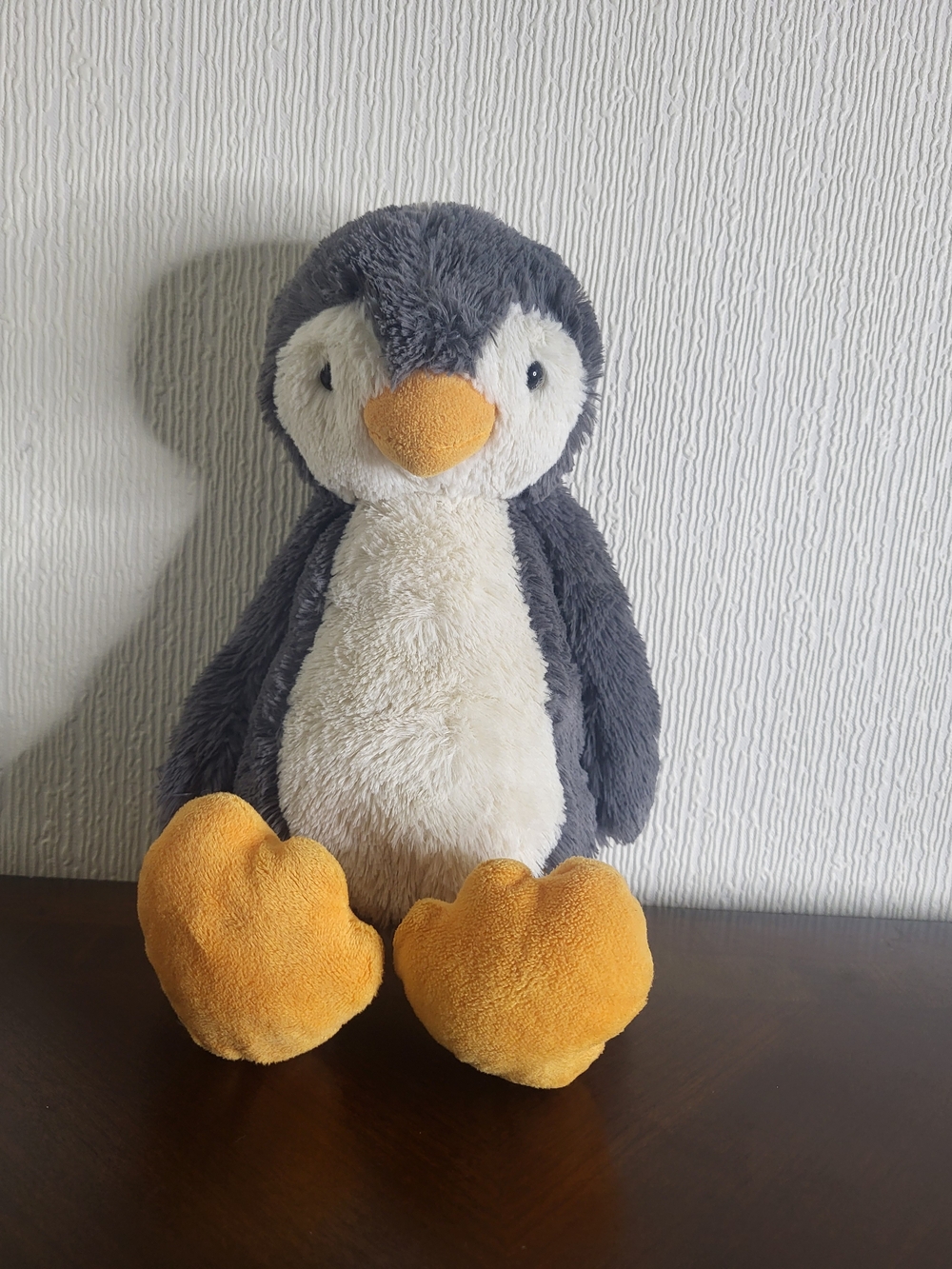 Jellycat Gray and White Penguin with Yellow Feet